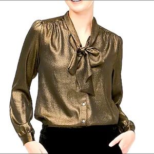 J. Crew Bronze Metallic Bow Blouse